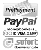 Payment vie prepayment, paypal, credit card possible.